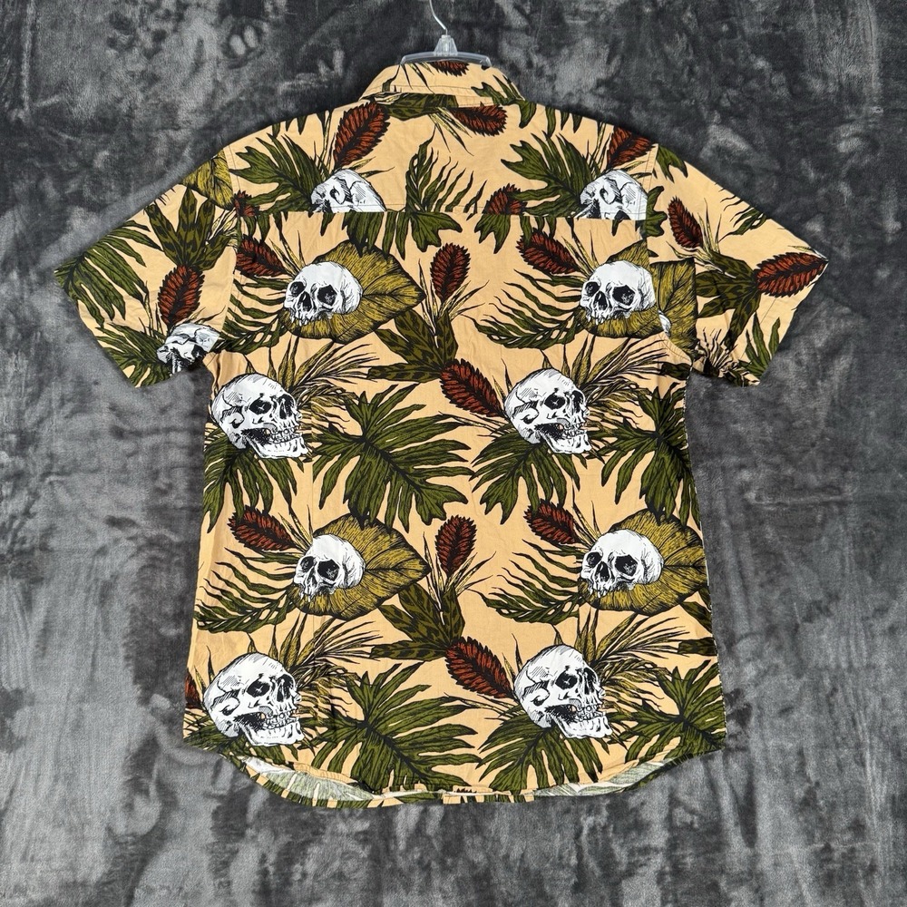 RSQ Short Sleeve Shirt Mens Sz Large Button-Up With Skull Palm Tree Print Summer - Picture 2 of 7